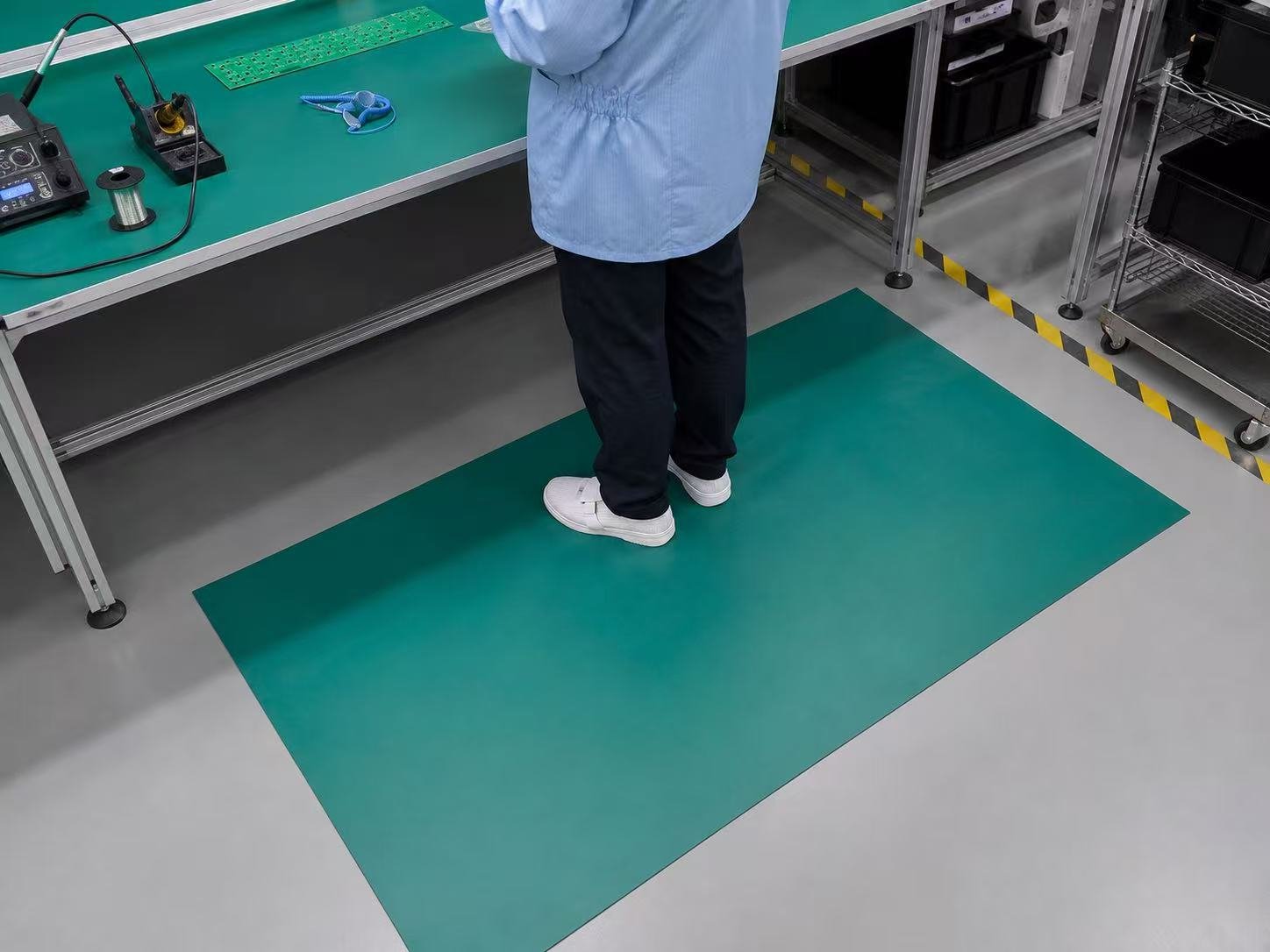ESD floor mat for electronics production area
