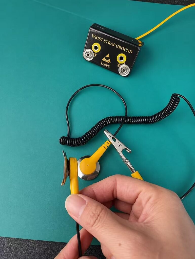 ESD workbench mat with grounding cord for electronics manufacturing