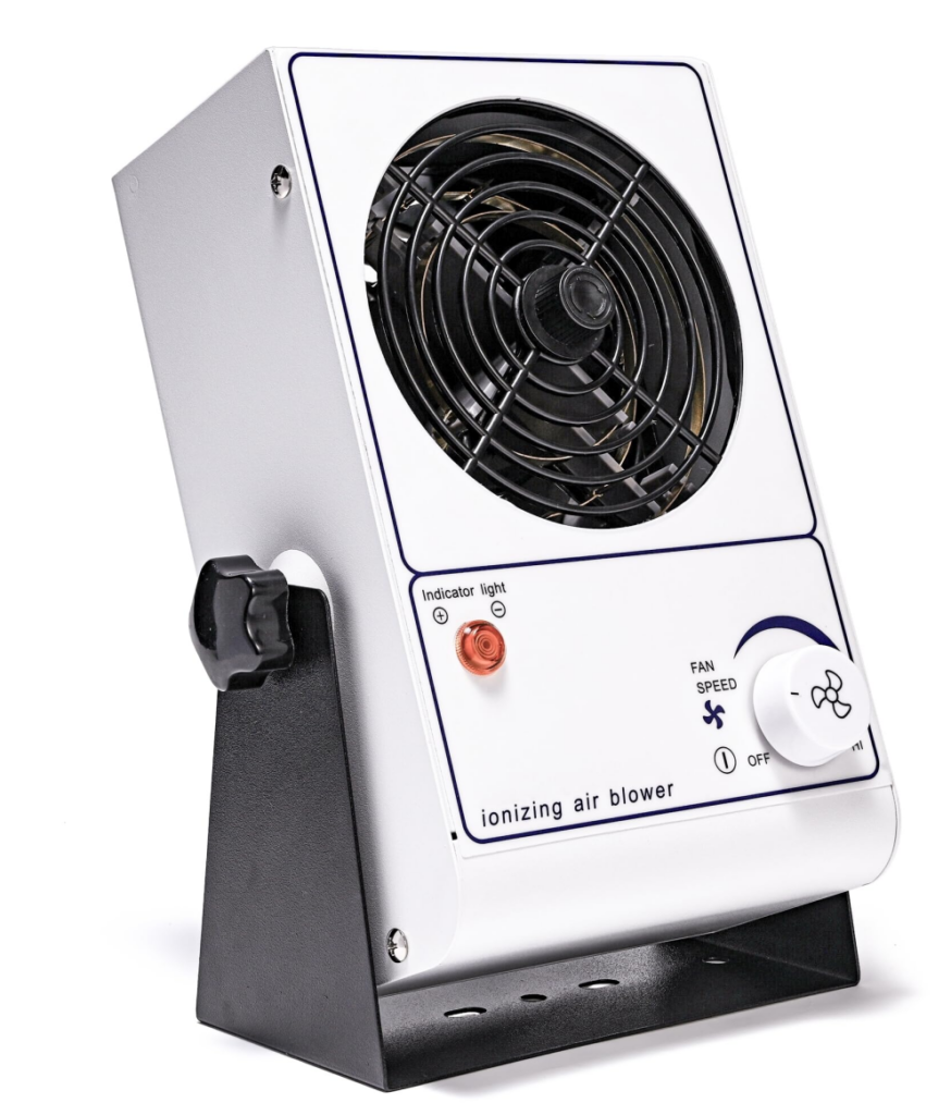 Bench top ESD ionizer air blower for electronics workstations