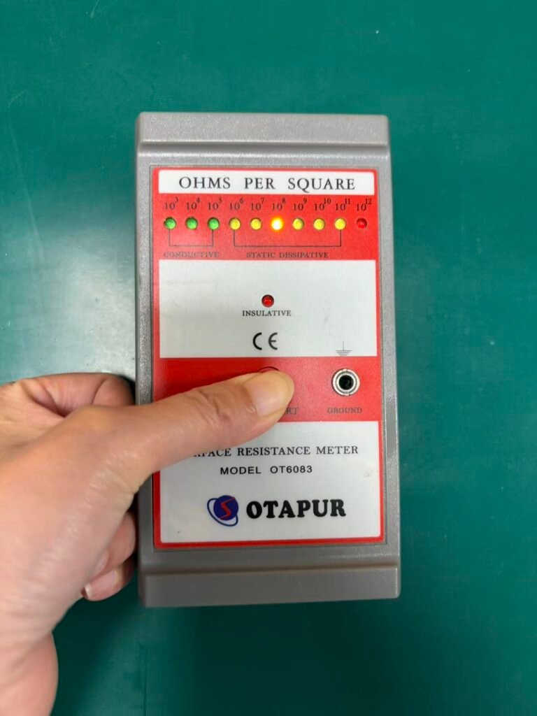 ESD bench mat resistance test with surface resistance meter
