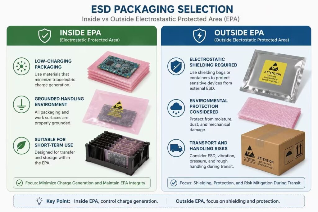 ESD packaging requirements inside and outside an electrostatic protected area
