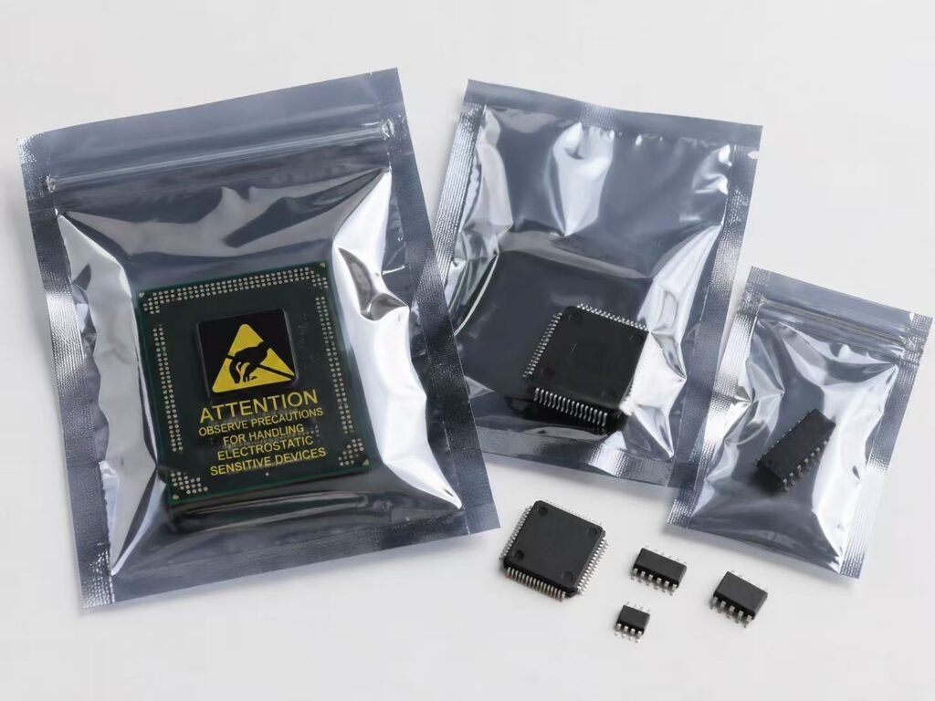 Semiconductor devices and integrated circuits packaged in ESD protective bags