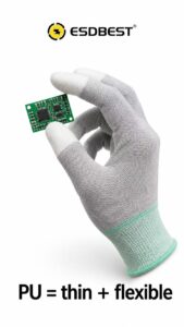 PU and nitrile-coated ESD gloves for PCB assembly, SMT lines, IC chip handling and precision electronics work.