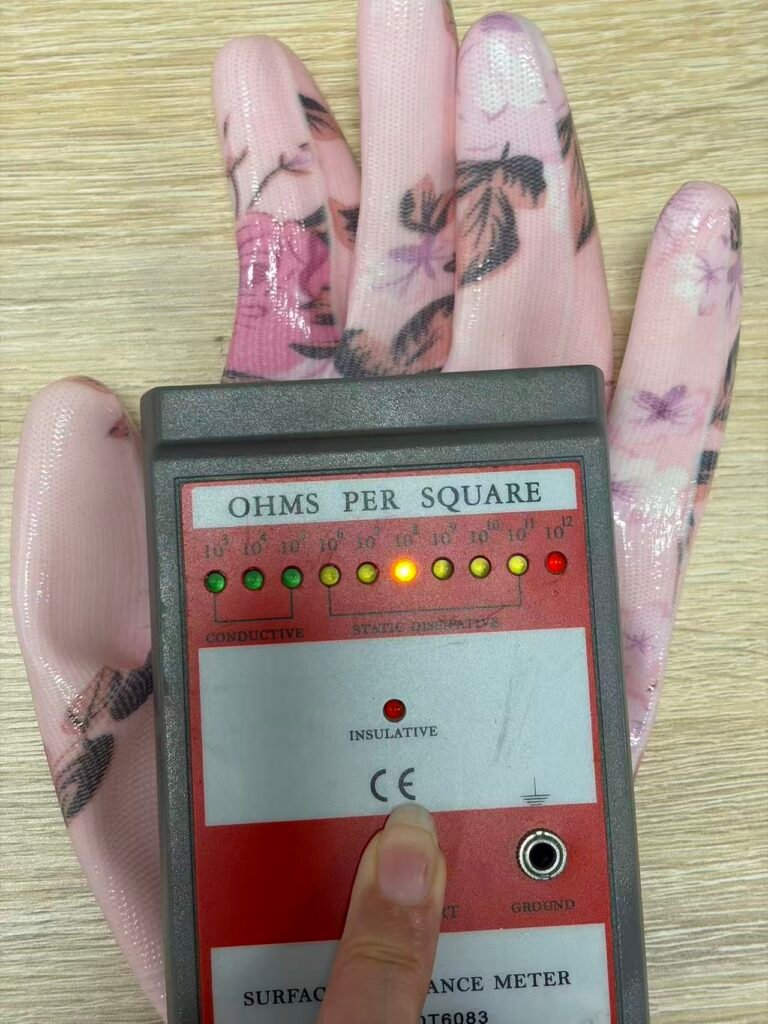 ESD glove resistance test for PU coated and nitrile coated ESD gloves