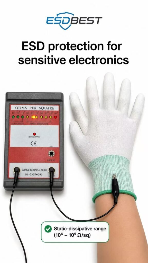 ESD glove resistance test for PU and nitrile coated gloves