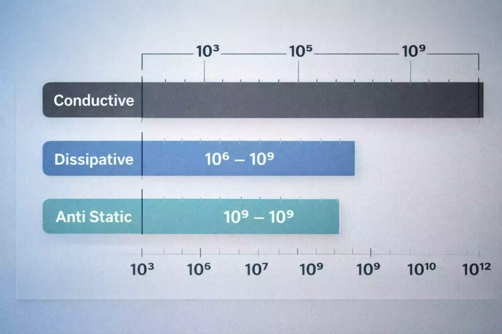 conductive and dissipative mat resistance range chart