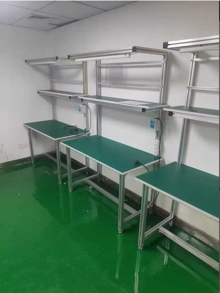 ESD workstation with microscope and lighting for SMT inspection