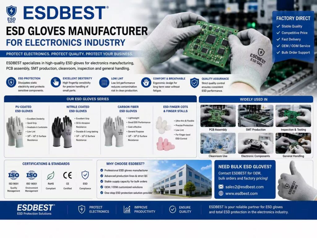 Bulk ESD gloves supplier for electronics factories