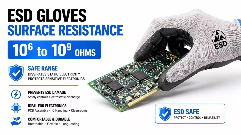 ESD glove resistance range 10⁶ to 10⁹ ohms explained