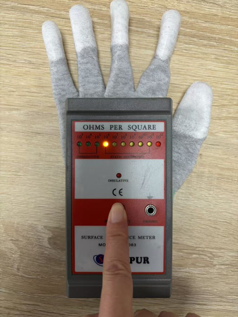 ESD gloves resistance test for static dissipative performance