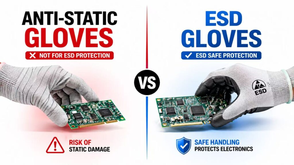 ESD gloves vs anti-static gloves comparison for electronics manufacturing