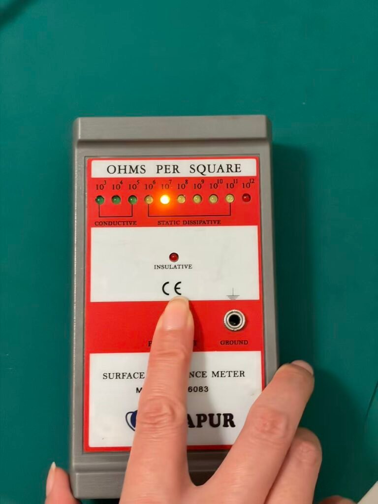 ESD mat test procedure for electronics manufacturing workbench