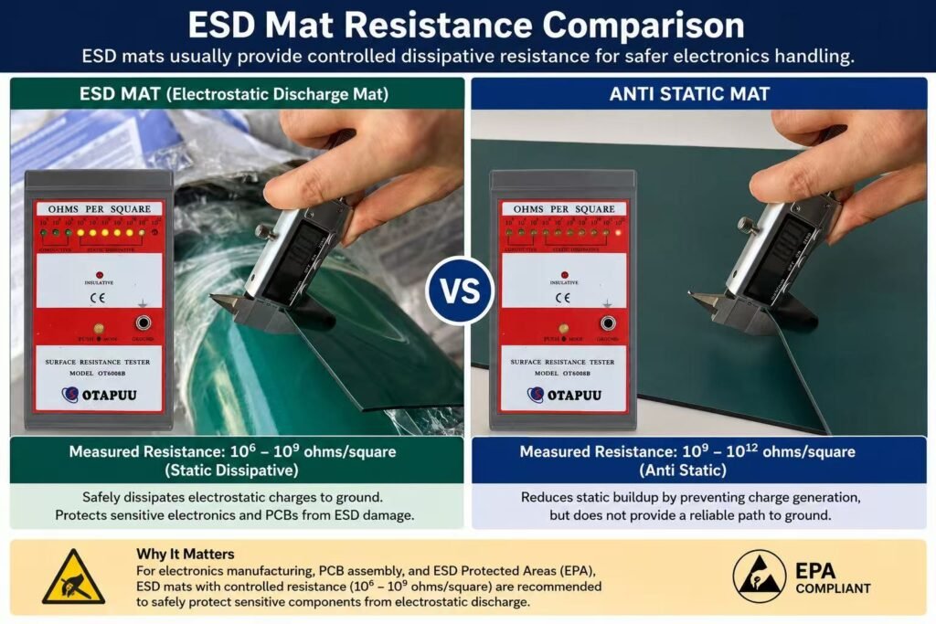 ESD mat vs anti static mat comparison for electronics manufacturing
