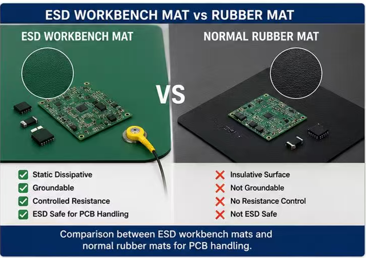 ESD workbench mat vs normal rubber mat comparison