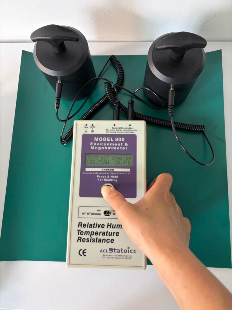 ACL Model 800 resistance testing on an ESD mat