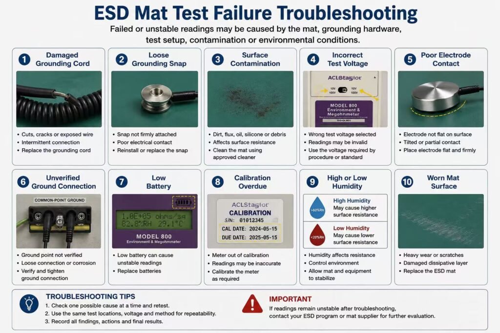 ESD mat resistance test failure troubleshooting diagram