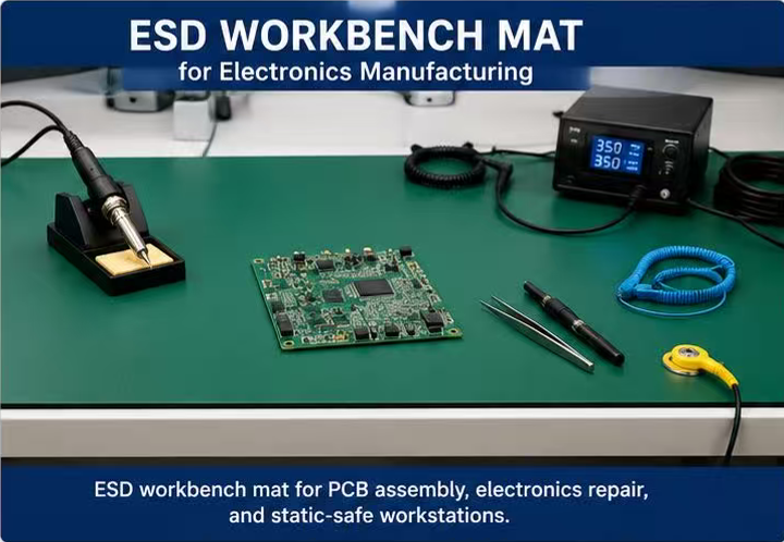 ESD workbench mat used in electronics manufacturing workstation