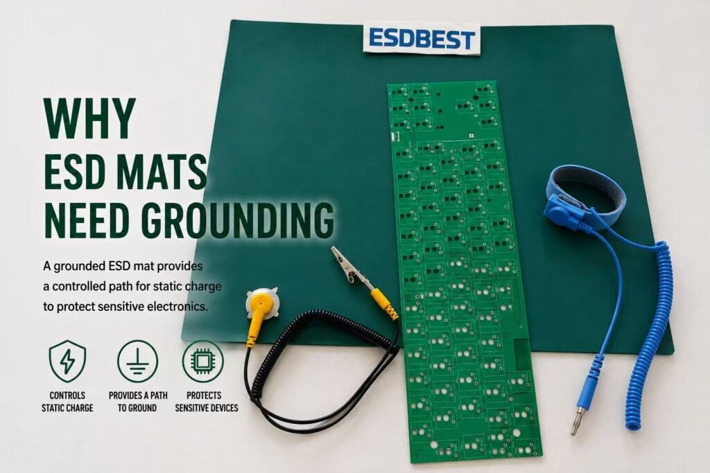 Why ESD mats need grounding for electronics workstations