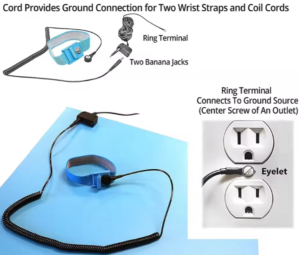 ESD grounding cord, common point ground and wrist strap accessories.