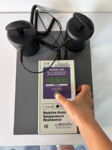 ACL Model 800 resistance testing on an ESD bench mat
