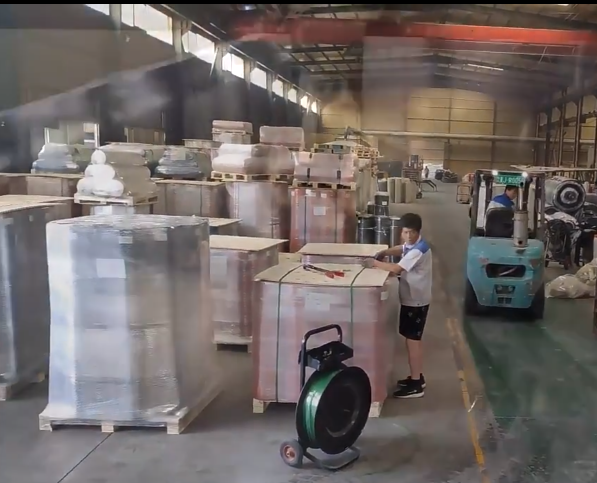 Finished ESD rubber mat rolls prepared for storage and shipment